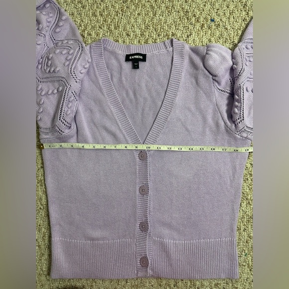 Express Women's Cardigan Bubbles Sweater Puff Sleeve Lavender Cotton size L - Picture 6 of 9